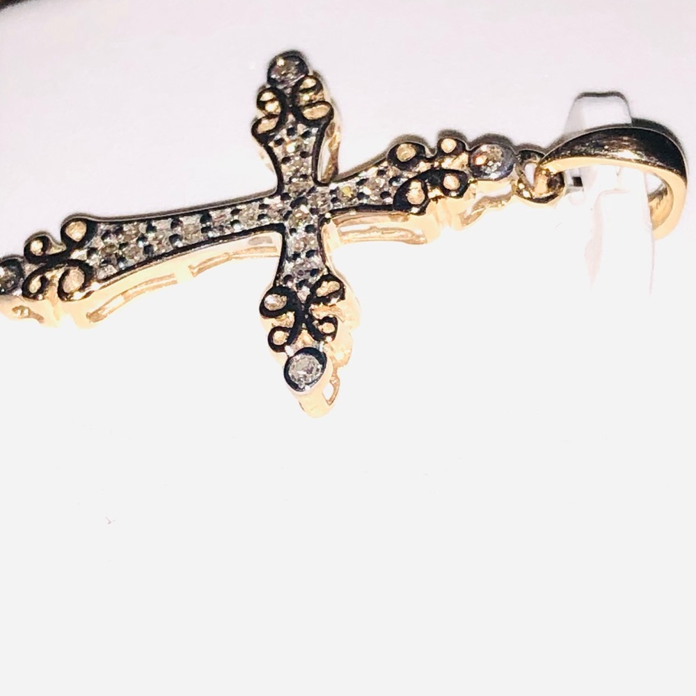 10k GOLD Vermeil genuine natural REAL DIAMOND cross pendant, Free Appraisal SALE - Picture 7 of 10